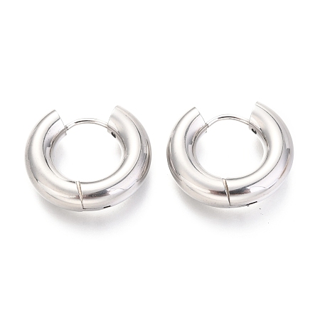 Honeyhandy Tarnish Resistant 202 Stainless Steel Huggie Hoop Earrings, Hypoallergenic Earrings, with 316 Surgical Stainless Steel Pin, Ring, Stainless Steel Color, 29x30.5x5mm, Pin: 1mm