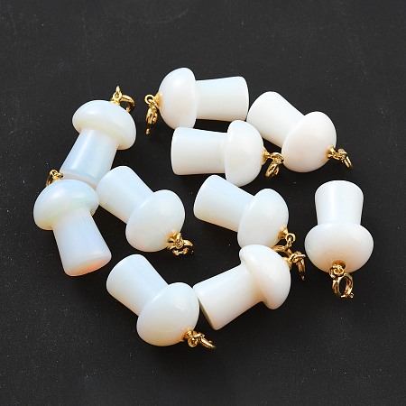 Honeyhandy Opalite Pendants, with Platinum Tone Brass Findings, Mushroom, 33mm