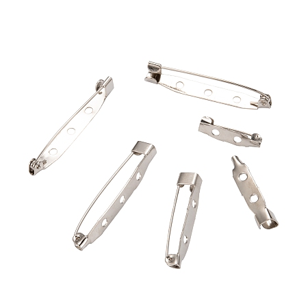 Honeyhandy Iron Brooch Pin Back Safety Catch Bar Pins with Holes, Platinum, 20~40x5~6mm, Hole: 2mm