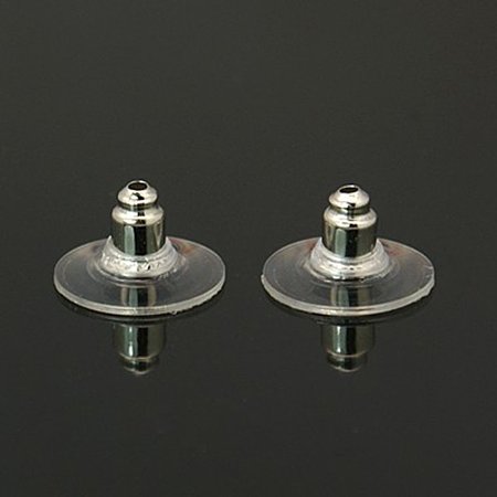 NBEADS 1000 Pcs Brass Earring Earnuts Earrings Backs, Flat Round, Platinum, 11x6mm, Hole: 1mm