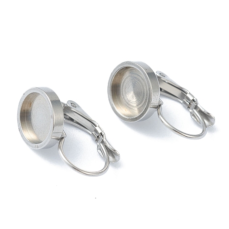 Honeyhandy 304 Stainless Steel Leverback Earring Findings, with Flat Round Trays Setting for Cabochon, Stainless Steel Color, Tray: 8mm, 18~19.5x10x12mm, Pin: 0.8mm