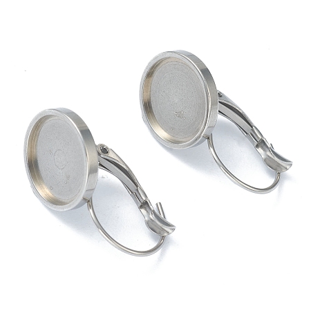 Honeyhandy 304 Stainless Steel Leverback Earring Findings, with Flat Round Trays Setting for Cabochon, Stainless Steel Color, Tray: 12mm, 24x14x17mm, Pin: 0.8mm