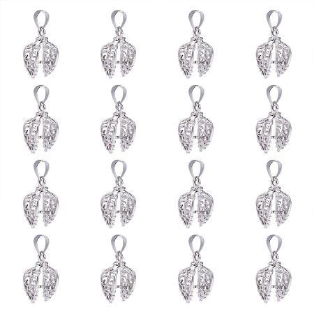 PandaHall Elite About 50 Pieces Brass Leaf Pinch Clip Bail Clasp Dangle Charm Bead Pendant Connector Findings Length 24mm for Jewelry Making Platinum