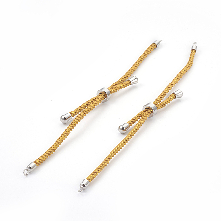Honeyhandy Adjustable Nylon Cord Slider Bracelet Making, with Brass Findings, Long-Lasting Plated, Real Platinum Plated, Goldenrod, 8-5/8 inch(22cm), 2~3.5mm, Hole: 1.5mm
