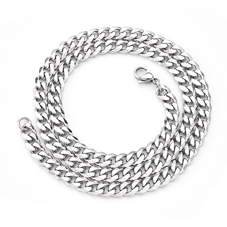 Honeyhandy Men's 201 Stainless Steel Cuban Chain Necklace, with Lobster Claw Clasp and Jump Rings, Stainless Steel Color, Link: 8x6.2x1.5mm, 19.68 inch(50cm)