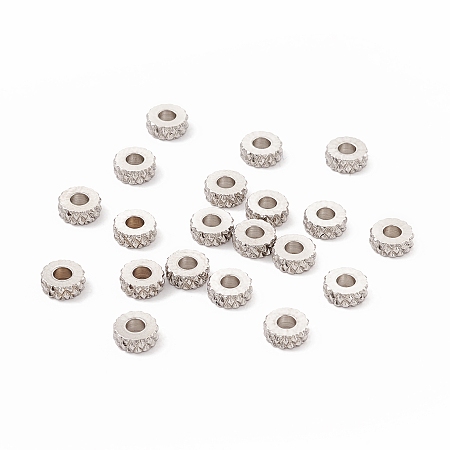 Honeyhandy 201 Stainless Steel Spacer Beads, Flat Round with Diamond Texture, Stainless Steel Color, 5x2mm, Hole: 2mm