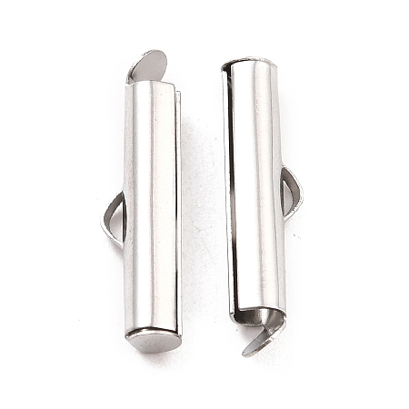 Honeyhandy 304 Stainless Steel Slide On End Clasp Tubes, Slider End Caps, Stainless Steel Color, 20x6x4mm, Hole: 3.5mm, Inner Diameter: 3mm