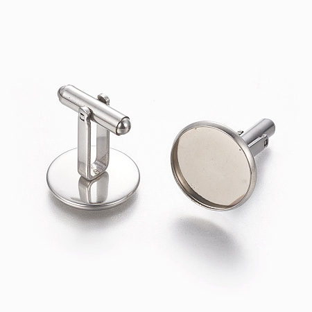 Honeyhandy 304 Stainless Steel Cufflinks Settings, Flat Round, Stainless Steel Color, Tray: 16mm, 27x18mm