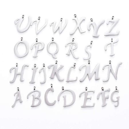 ARRICRAFT 26pcs 304 Stainless Steel Alphabet A-Z Letter Pendant Charms Loose Beads for Necklace Bracelet DIY Craft Jewelry Making, Stainless Steel Color