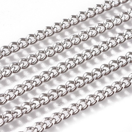 Honeyhandy Handmade 304 Stainless Steel Curb Chains, Twisted Chains, Unwelded, Faceted, Stainless Steel Color, 4x3x1.5mm, Wire: 0.8mm