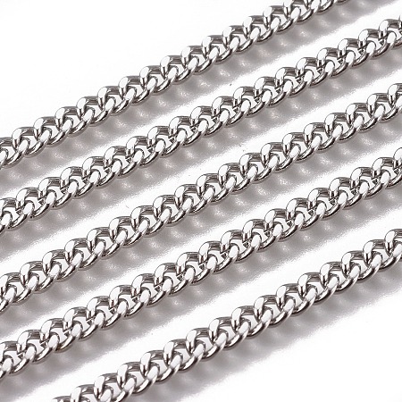 Honeyhandy Handmade 304 Stainless Steel Curb Chains, Twisted Chains, Unwelded, Faceted, Stainless Steel Color, 5x4x2mm, Wire: 1.2mm