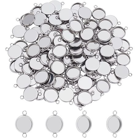 Pandahall Elite 100pcs 10mm Stainless Steel Cabochon Connectors Settings Pendant Bezel Trays Flat Round Pendant Cabochon Links for Bracelets Necklaces Jewelry Making 17.5x12x2mm, Hole 2mm