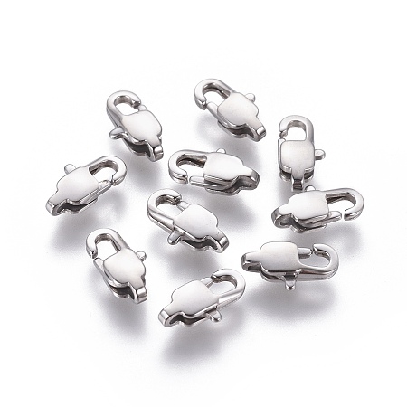 Honeyhandy 304 Stainless Steel Lobster Claw Clasps, Stainless Steel Color, 11x5.5x3mm, Hole: 1mm