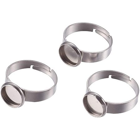 UNICRAFTALE 10pcs 304 Stainless Steel Finger Rings Components Adjustable Flat Round Finger Ring Pad Ring Base Findings for DIY Jewelry Ring Making 17mm, Tray 8mm