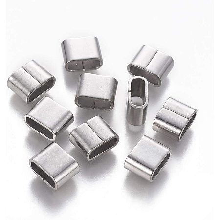UNICRAFTALE 10pcs Rectangle Smooth Slide Charm Stainless Steel Slide Charms 4x10mm Hole Linking Connectors for Leather Cord Bracelets Jewelry Making 9.5x12x6mm