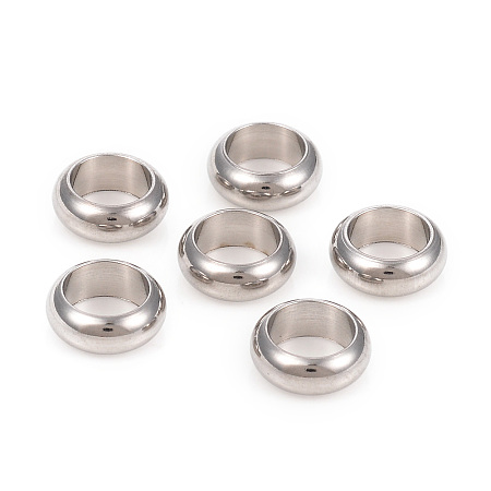 Honeyhandy 201 Stainless Steel Spacer Beads, Large Hole Beads, Flat Round, Stainless Steel Color, 8x3mm, Hole: 5.5mm