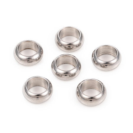Honeyhandy 201 Stainless Steel Spacer Beads, Large Hole Beads, Flat Round, Stainless Steel Color, 9x4mm, Hole: 6mm
