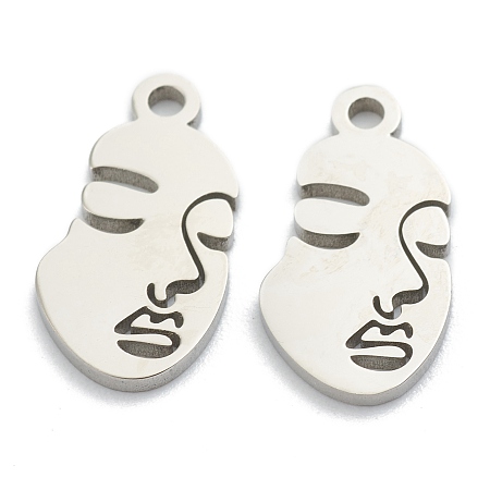 Honeyhandy 304 Stainless Steel Pendants, Abstract Face, Stainless Steel Color, 16x8.5x1mm, Hole: 1.6mm
