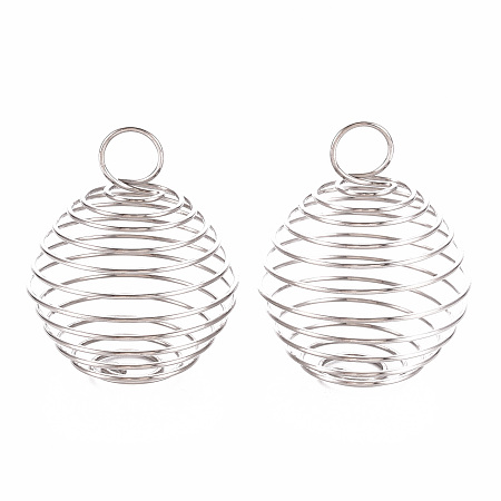 Honeyhandy 304 Stainless Steel Wire Pendants, Spiral Bead Cage Pendants, Round, Stainless Steel Color, 28~30x24~25mm, Hole: 6mm