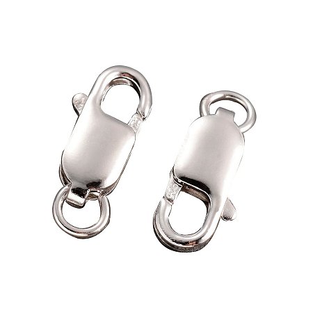 ARRICRAFT 2PCS Platinum Plated Sterling Silver Lobster Claw Clasps for Jewelry Making, 14x7x3mm, Hole: 3mm