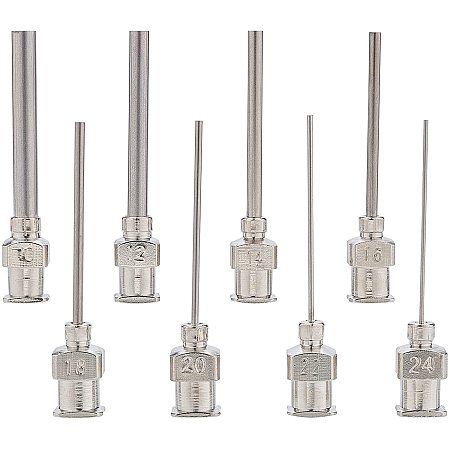 BENECREAT 16PCS 1 Inch Stainless Steel Dispensing Needle Tip Blunt Needle with Luer Lock for Refilling Glue, 10/12/14/16/18/20/22/24G