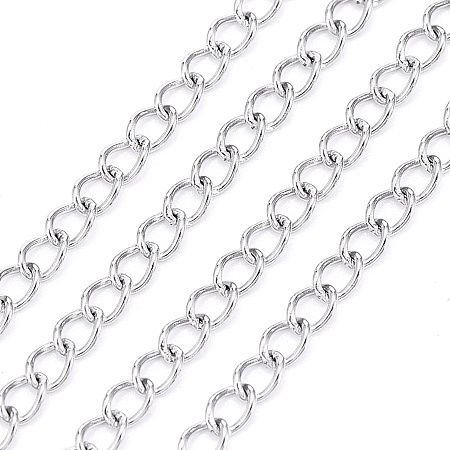 Honeyhandy 304 Stainless Steel Curb Chains, Twisted Chains, Soldered, Stainless Steel Color, 3.5x2.4x0.5mm
