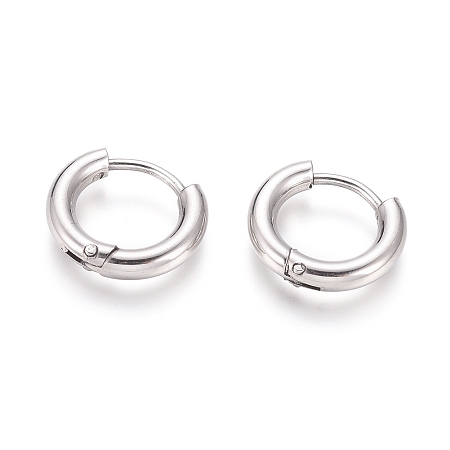 Honeyhandy 304 Stainless Steel Huggie Hoop Earrings, Hypoallergenic Earrings, with 316 Surgical Stainless Steel Pin, Stainless Steel Color, 10 Gauge, 12~13x2.5mm, Pin: 1mm