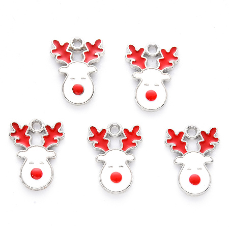 Honeyhandy Alloy Enamel Pendants, for Christmas, Christmas Reindeer/Stag, Platinum, White, 17x13x2mm, Hole: 1.6mm