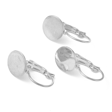 Honeyhandy 304 Stainless Steel Leverback Earring Findings, with Flat Round Setting for Cabochon, Stainless Steel Color, 20.5x10x11mm, Pin: 0.8mm, Tray: 10mm
