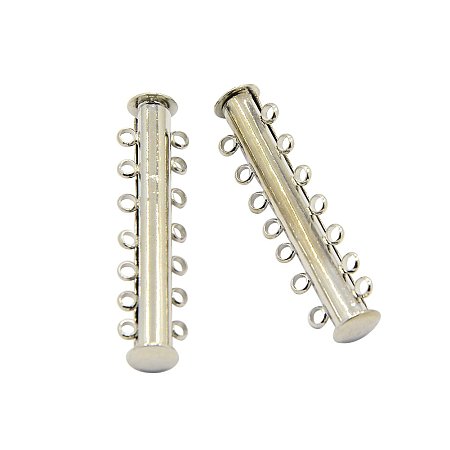 NBEADS Platinum 2 Pcs Multi 7 Strands Brass Magnetic Slide Lock Clasps, Tube Clasps Connectors for Necklace Bracelet Jewelry Findings