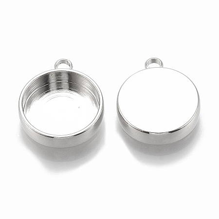 Honeyhandy Brass Pendant Cabochon Settings, Plain Edge Bezel Cups, Flat Round, Nickel Free, Real Platinum Plated, Tray: 10mm, 14x11.5x3.5mm, Hole: 1.5mm