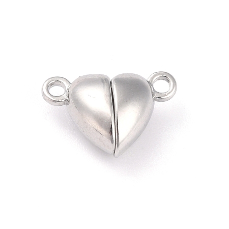 Honeyhandy Alloy Magnetic Clasps with Loops, Heart, Platinum, 15x9.5x6mm, Hole: 1.5mm