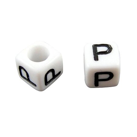 ARRICRAFT 50g (about 300pcs) 6mm Letter P White Cube Alphabet Acrylic Beads for Name Jewelry Making