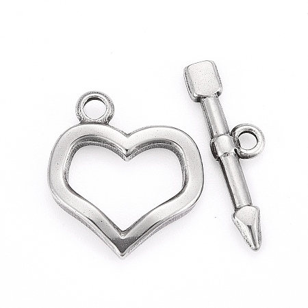 Honeyhandy 304 Stainless Steel Toggle Clasps, Heart & Arrow, Stainless Steel Color, Ring: 20x18x3mm, Hole: 2mm, Bar: 23.5x6.5x2.5mm, Hole: 1.8mm