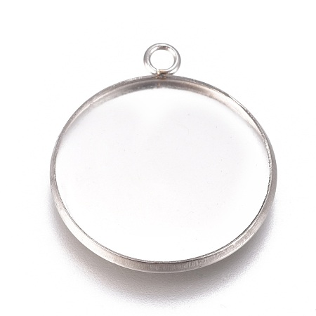 Honeyhandy 304 Stainless Steel Pendant Cabochon Settings, Plain Edge Bezel Cups, Flat Round, Stainless Steel Color, Tray: 22mm, 27.5x23.8x2mm, Hole: 2.2mm