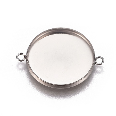Honeyhandy 304 Stainless Steel Cabochon Connector Settings, Plain Edge Bezel Cups, Flat Round, Stainless Steel Color, Tray: 20mm, 27.5x21.8x2mm, Hole: 1.8mm