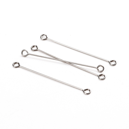 Honeyhandy 304 Stainless Steel Eye Pins, Double Sided Eye Pins, Stainless Steel Color, 36x0.6mm, Hole: 1.5mm