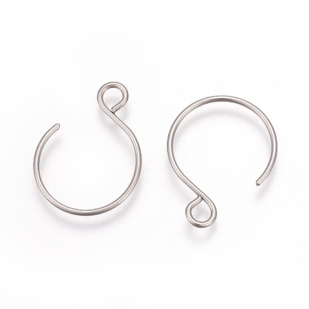 Honeyhandy 304 Stainless Steel Earring Hooks, Ear Wire, with Horizontal Loop, Stainless Steel Color, 18.5x14mm, Hole: 2.5mm, Pin: 0.8mm