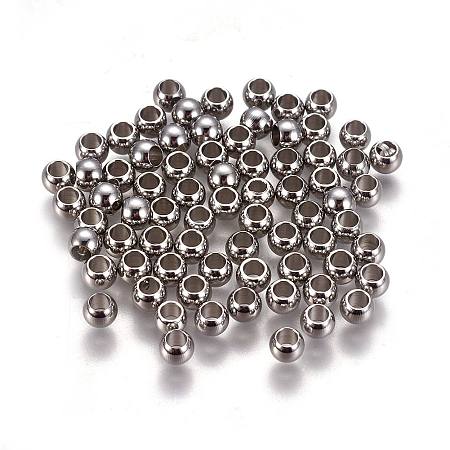 ARRICRAFT 304 Stainless Steel Spacer Beads, Round, Stainless Steel Color, 4x3mm, Hole: 2mm