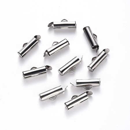 Honeyhandy 304 Stainless Steel Slide On End Clasp Tubes, Slider End Caps, Stainless Steel Color, 6x13x4mm, Hole: 3x1.5mm, Inner Diameter: 3mm
