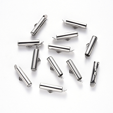 Honeyhandy 304 Stainless Steel Slide On End Clasp Tubes, Slider End Caps, Stainless Steel Color, 6x16x4mm, Hole: 3x1.5mm, Inner Diameter: 3mm