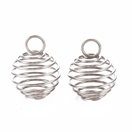 Honeyhandy 304 Stainless Steel Wire Pendants, Spiral Bead Cage Pendants, Round, Stainless Steel Color, 15~16x14mm, Hole: 4~5mm