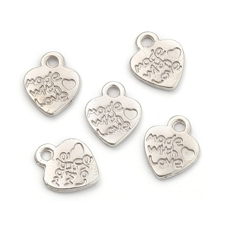 Honeyhandy Ideas for Valentines Day Gifts Tibetan Style Alloy Pendants, Cadmium Free & Lead Free, Heart with Made with Love, Platinum, 12.2x10x1.8mm, Hole: 2mm