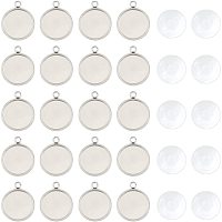 UNICRAFTALE 50 Sets 12mm Round Pendants Bezel Blank Tray Pendant Stainless Steel Pendant Cabochon Settings and Clear Glass Cabochon for Necklaces Jewelry Making, Stainless Steel Color