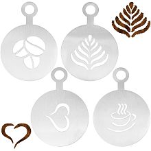 GORGECRAFT 4 Styles Coffee Latte Decorating Stencils Stainless Steel Chocolate Heart Leaf Metal Cookie Cocktail Stencils Barista Cappuccino Tools Foam Art Templates for Cup Cake Birthday Cake