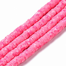 Honeyhandy Handmade Polymer Clay Beads Strands, for DIY Jewelry Crafts Supplies, Heishi Beads, Disc/Flat Round, Hot Pink, 6x0.5~1mm, Hole: 1.8mm, about 320~447pcs/strand, 15.75 inch~16.14 inch(40~41cm)