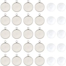 UNICRAFTALE 50 Sets 12mm Round Pendants Bezel Blank Tray Pendant Stainless Steel Pendant Cabochon Settings and Clear Glass Cabochon for Necklaces Jewelry Making, Stainless Steel Color