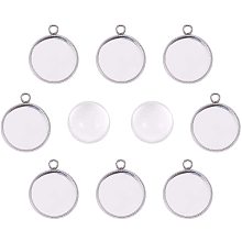 UNICRAFTALE 10 Sets Cabochon Pendant Jewelry Making, 12mm Stainless Steel Pendant with Glass Cabochon, Flat Round Pendant Setting for DIY Pendant Necklace Making, Hole 1.6mm