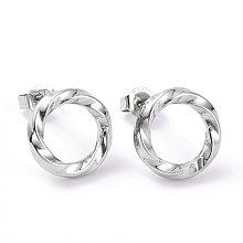 Honeyhandy 304 Stainless Steel Wave Ring Stud Earrings for Women, Stainless Steel Color, 13mm, Pin: 0.8mm