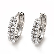 Honeyhandy Acrylic Pearl Beaded Hoop Earrings, Long-Lasting Plated Brass Hinged Earrings for Women, Cadmium Free & Lead Free, Real Platinum Plated, 15x16.5x3.5mm, Pin: 1mm